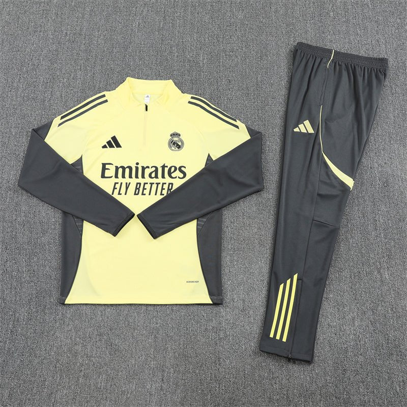 Real Madrid Trainingsanzug 25/26 Herren Jacke Gelb und Hose Grau