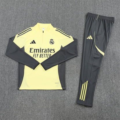 Real Madrid Trainingsanzug 25/26 Herren Jacke Gelb und Hose Grau