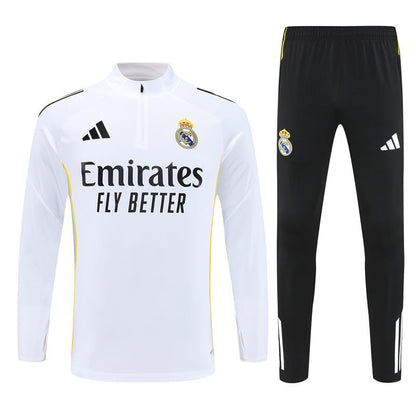 Real Madrid Trainingsanzug 25/26 Jacke Weiß und Hose Schwarz