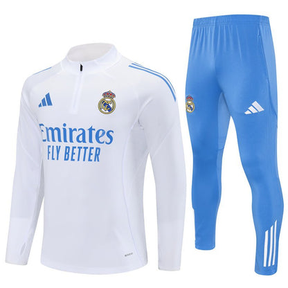 Real Madrid Trainingsanzug 25/26 Herren Jacke Weiß und Hose Blau