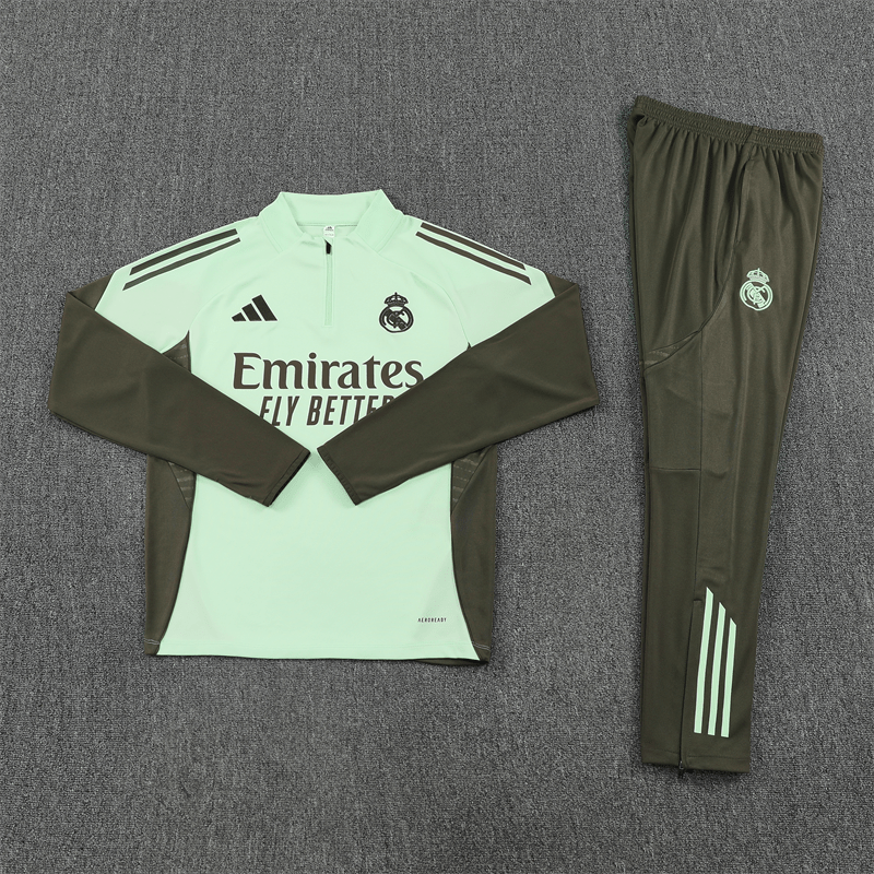Real Madrid Trainingsanzug 25/26 Herren Jacke Grün und Hose Grau
