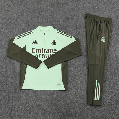Real Madrid Trainingsanzug 25/26 Herren Jacke Grün und Hose Grau