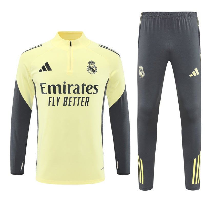 Real Madrid Trainingsanzug 25/26 Herren Jacke Gelb und Hose Grau