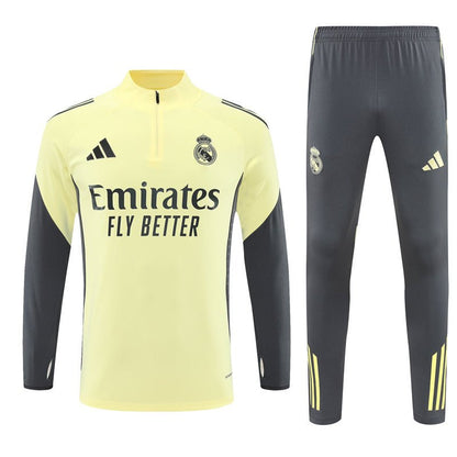 Real Madrid Trainingsanzug 25/26 Herren Jacke Gelb und Hose Grau