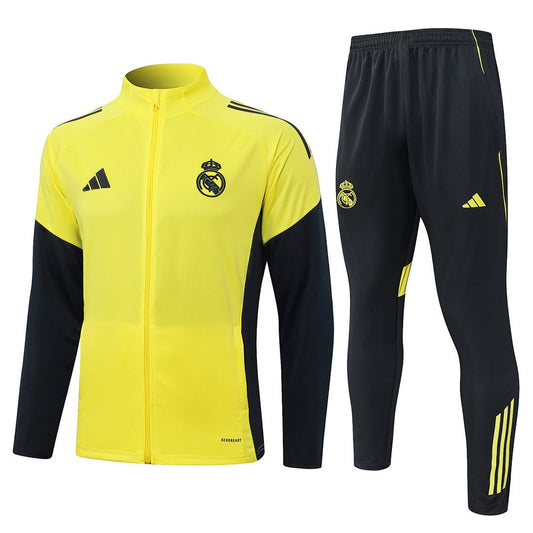 Real Madrid Trainingsanzug 25/26 Jacke Gelb und Hose Schwarz Herren