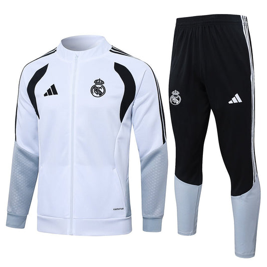 Real Madrid Trainingsanzug 26/27 Jacke Weiß und Hose Schwarz